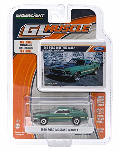 1969 FORD MUSTANG MACH 1 (Silver Jade) * GL Muscle Series 13 * 2015 Greenlight Collectibles Limited Edition 1:64 Scale Die-Cast Vehicle & Collector Trading Card