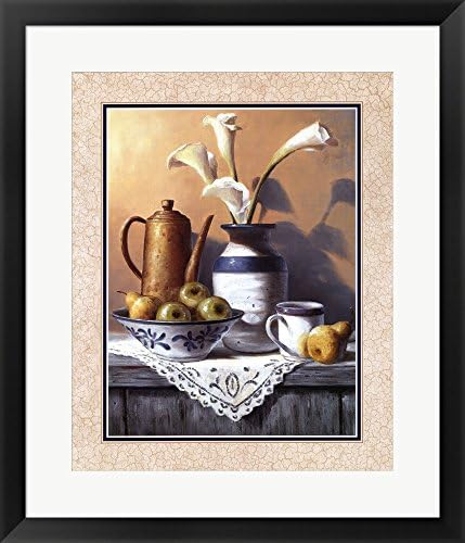 Mason Jar With White Lilies by T.C. Chiu Framed Art Print Wall Picture, Black Frame with Hanging Cleat, 23 x 27 inches