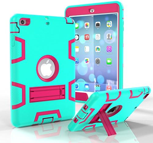 iPad Mini Case,iPad Mini 3 Case,HAPPIG0 Three Layer Armor Defender Full Body Protective Case for iPad Mini,Mini 2,Mini 3,Mini Retina with Kickstand Cover(Mint Green/Rose)