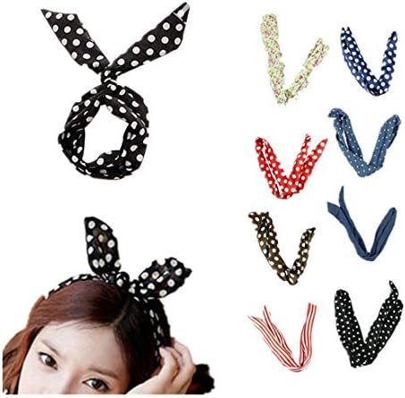 Pretty Cute 8pcs /lot Rabbit Bunny Ear Girl Hair Headband Scarf DIY Wire Band Bow Head Wrap Assorted Colors (B)