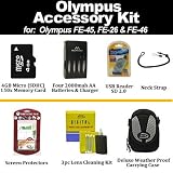 Olympus FE-45 FE-26 FE-46 Accessory Kit Includes 4GB Micro SD Memory, Card Reader, AA Battery & Charger Set, Case + More