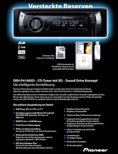 Pioneer DEH P 4100 SD CD-Tuner (Front-USB mit iPod-Direktsteuerung, SD-Karten Slot, Front-AUX-In, )