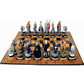 Civil War Chess Set with Hand Painted Chessmen and Leather Game Board by Siab UK LTD