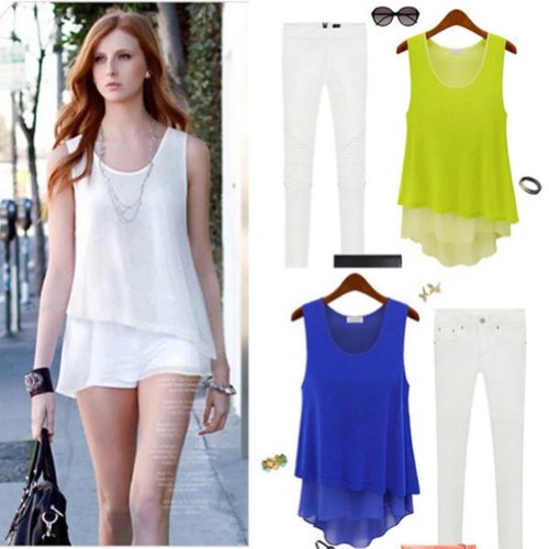 Zehui Women's Plain Lady Chiffon Tops Blouse Vest T-Shirt
