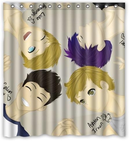 Hello 5 Seconds Of Summer 5SOS Custom Design100% waterproof polyester Shower Curtain Rings IncludedCurtains 66 inches