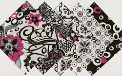25 5" Marie Osmond Fuchsia Black & White Quilting Fabric Squares