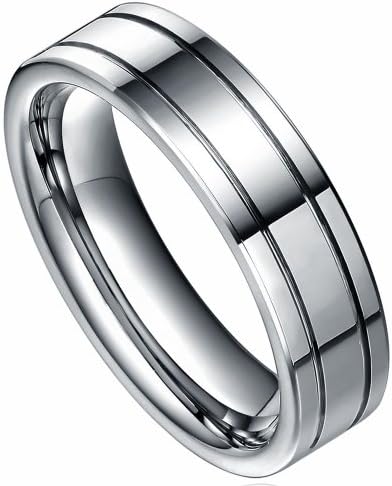 6mm Tungten Carbide Wedding Bands Ring Grooved Polished Design Size 8-11 (9.5)