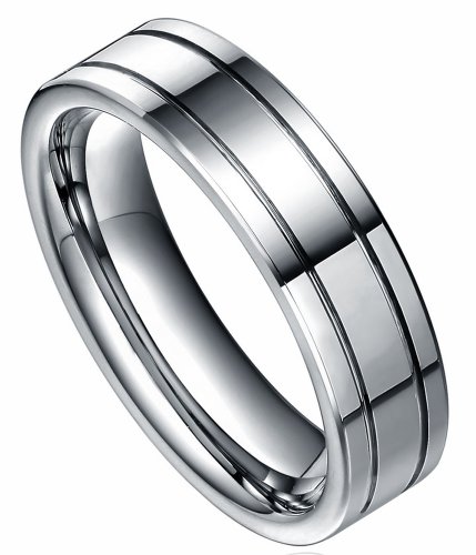 6mm Tungten Carbide Wedding Bands Ring Grooved Polished Design Size 8-11 (9.5)