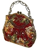 Holiday Day Gift ! Unique Beaded Evening Bag W/Shoulder Chain, Red Base and Flower Pattern. --- A