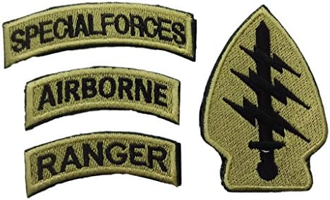 YANHU US Army-Special Forces Airborne Ranger Embroidered Military Velcro Patch - Earth Yellow (4 patches)