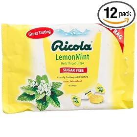 Ricola Big Bag Sugar Free Lemon Mint Cough Drops, 45-Count Bags (Pack of 12)