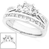 Search : 4/5ctw Princess & Round Brilliant Diamond Wedding Ring Set in 14k White Gold (HI/I1)
