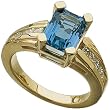 14K Yellow Gold Swiss Blue Topaz And Diamond Fancy Ring