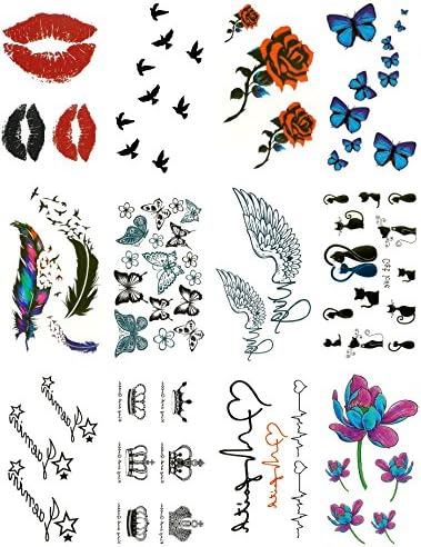 Lily Amor Temporary Tattoos for Women, Set of 12 Sheets