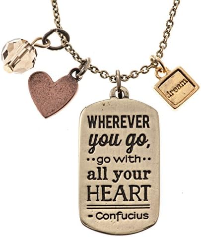 Foxy Originals "Wherever You Go" Confucius Quote Mixed Metal Plated Pendant Necklace