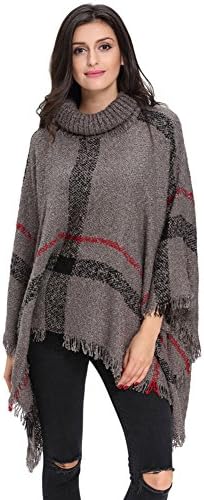 SextyHome Lady Europe And The United States Fashion High Collar Fringed Shawl Wild Sweater Jacket Clothes(Grey)