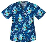 Cherokee Cartoon Print Mock Wrap Scrub Tops Assorted Prints 100% Cotton