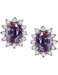 Tommaso Design (tm) Oval 8x6 mm Simulated Alexandrite And Genuine Diamond Earring