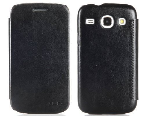 KLD ENLAND Series Ultra Slim Hard Leather Folio Flip Cover Case for Samsung Galaxy Core GT-i8260 i8262 (Black)