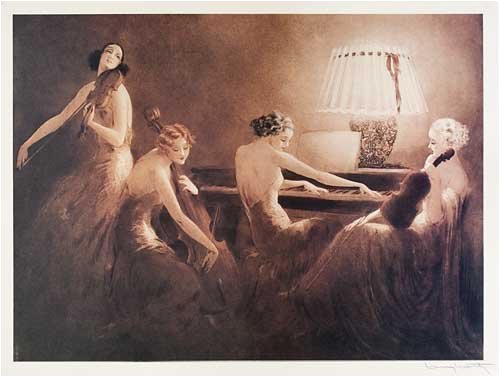 Louis Icart Women in Music Room Etching Fine Art Print Poster