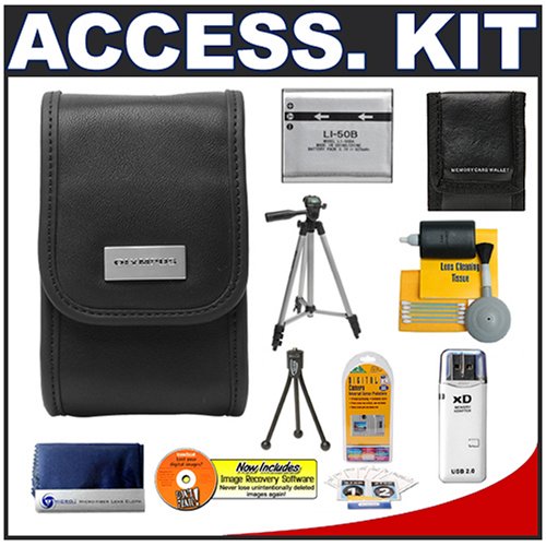 Olympus Soft Leather Case with Li-50B Battery + Card Reader + Tripod + Accessory Kit for Stylus 1030 SW, 1020, 1010 Digital Cameras