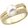 14K Yellow Gold Akoya Cultured White Pearl and Diamond Ring - 8.00mm