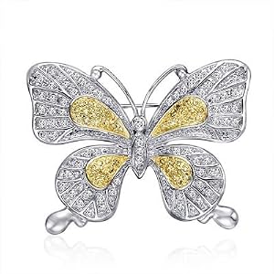 Citrine CZ and Sterling Silver Swallowtail Butterfly Brooch by
