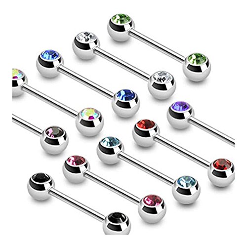 Surgical Steel Barbell/Nipple Bar with Double Front Facing Gem (Sold Individually)