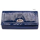Navy Penny Faux Leather Clutch Bag Purse Handbag