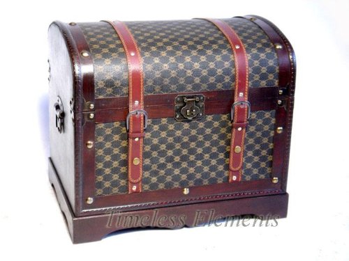 Kitchen: 18.75 in w x 14.5 in d x 16.8 in ht, Wood Leather Embossed Wine Holder, Trunk
