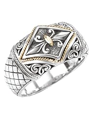 925 Silver Solid Fleur-De-Lis Ring with 18k Gold Accents- Sizes 6-8
