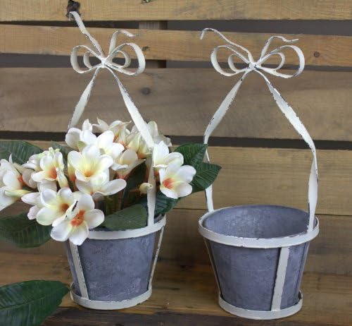 Set/2 Galvanized Pot in Shabby Metal Basket