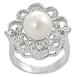 Silvertone Cubic Zirconia Faux Pearl Ring