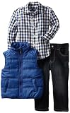 Kenneth Cole Boys 2-7 Toddler Puffy Vest with Plaid Shirt and Jean