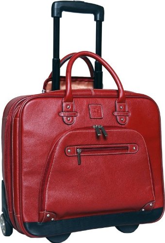 Clark & Mayfield Raleigh Rolling Leather 17 Laptop Tote Red