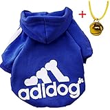 Moolecole Pet Dog Cat Sweater Puppy T Shirt Warm Hooded Coat Clothes Apparel with Colorful Pet Bell (M, Sapphire Blue)