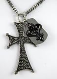 Rocker Jewelry Large Cross Fleur De Lis Dog Tag Pendant Combo