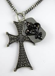 Rocker Jewelry Large Cross Fleur De Lis Dog Tag Pendant Combo