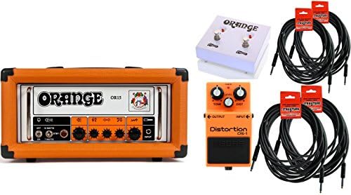 Orange Amplification OR15 Guitar Amp Head Amp Bundle w/ 6 free Items: 2x 10.0' Strukture Cables, 2x 18.6' Strukture Cables, 1x Orange Dual Function Footswitch FTSWCH-DUAL, 1x Boss DS1 Distortion