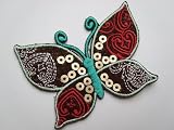 Schmetterling 6,5 cm * 4,8 cm braun türkis blau Schmetterlinge Tier BÜGELBILD AUFNÄHER APPLIKATION
