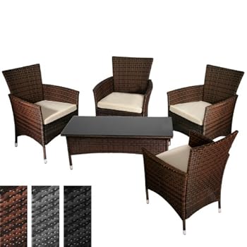 Salon de jardin terrasse en résine tressée Noir - Ensemble 4 chaises et table basse avec plateau en verre noir 100 x 40 x 40 cm DIVERSES COULEURS AU CHOIX