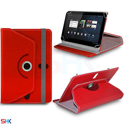 MOTOROLA XOOM MZ604 10.1" Inch RED 360 Degree Rotating Tablet Case PU Leather Flip Wallet Spring Stand Case Cover (SHK10) SVL104 BY SHUKAN®, (RED)