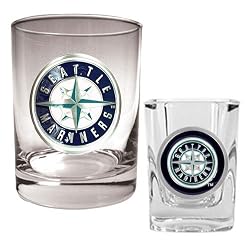 Seattle Mariners MLB Rocks Glass & Square Shot Glass Set - Primary Logo by Great American Products