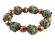 Bracelet - B89 - Faceted Glass and Ceramic Beads - Stretch ~ Copper and Jade Green