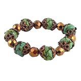 Bracelet-B89-FacetedGlassandCeramicBeads-Stretch~CopperandJadeGreen