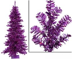 9' Pre-Lit Purple Wide Cut Tinsel Artificial Christmas Tree - Purple Lights