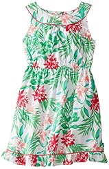 Girls Polyester/Spandex Tropical Print Piping Cutout  Dress