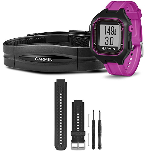 Garmin Forerunner 25 GPS Fitness Watch w/ Heart Rate Monitor Small Purple Black Bundle includes Forerunner 25 GPS Watch, Heart Rate Monitor and Black Band