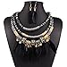 XY Fancy Feather Pendant Multi Layers Tribal Bib Necklace Statement Earring Jewelry Set - Black