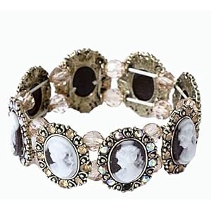 Brown Cameo Crystal and Rhinestone Stretch Bangle Bracel